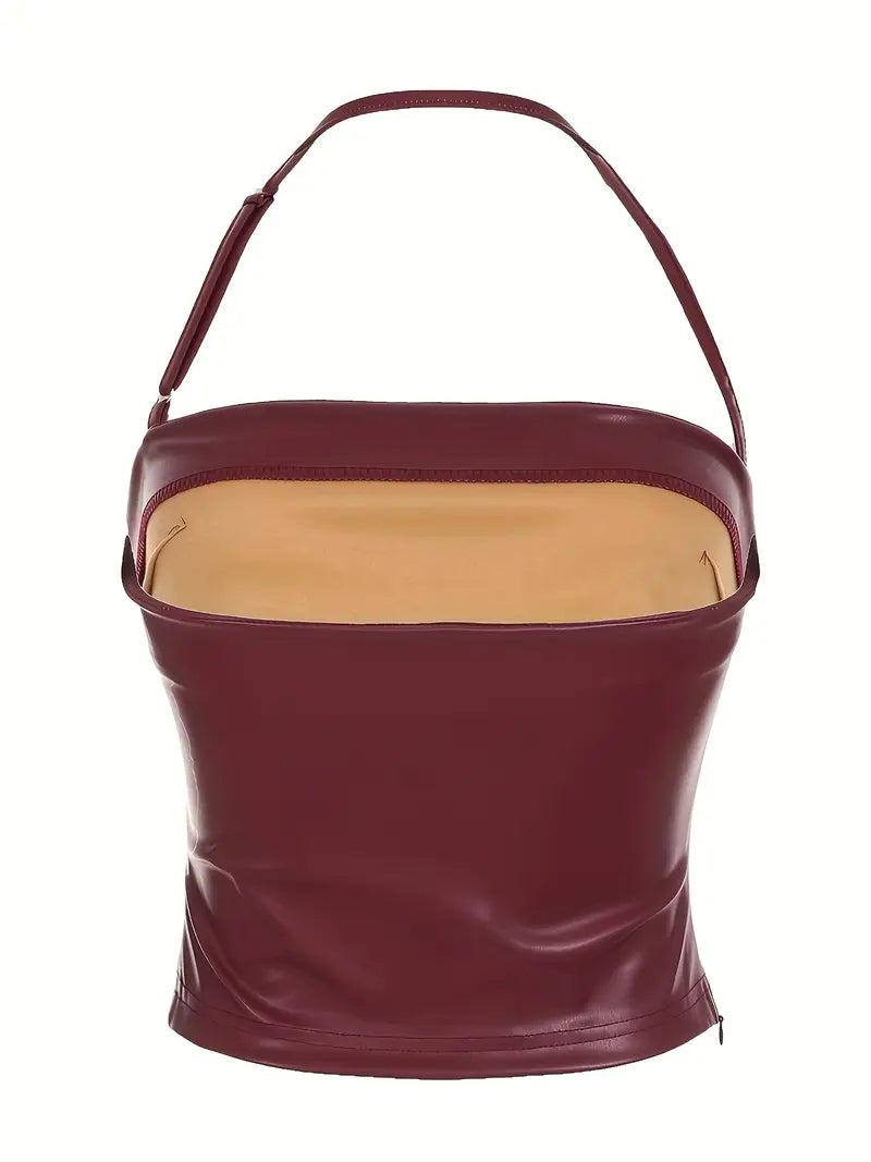 Top efecto cuero burdeos